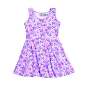 The Pink Picket Fence Suzie Dino Summer Twirl Dress for Girls – Sleeveless Play Dress – Hand-Painted Dinosaur Print - 1 of 4