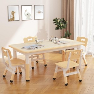 Kids Table and 4 Chairs Set, Height Adjustable Toddler Table and Chair, Kid Play Furniture for Reading, Drawing - 1 of 4