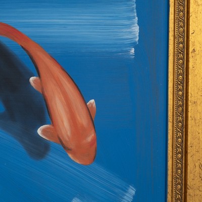 Hand Painted Fish in Sea Blue and Orange Coastal Wall Art Set