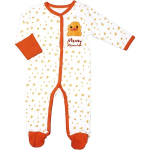 Pavilion Gift Company - Orange Messy Monster - 0-6 Months Sleeper - One Piece Pajamas - 1 of 4