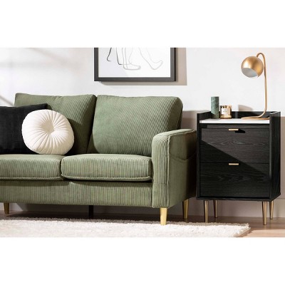 Black Oak and Faux Carrara Marble End Table with Storage
