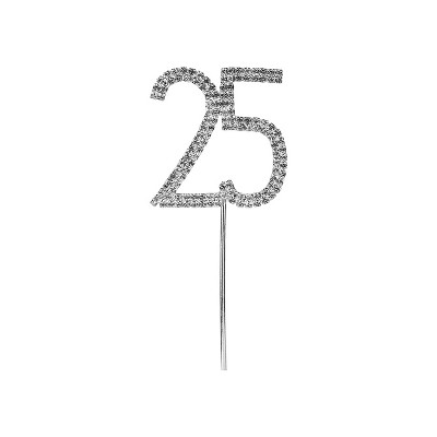 O'Creme Rhinestone Silver-Colored Number-25 Cake Topper 2 Inch