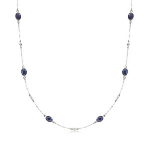Ross-Simons 7.20 ct. t.w. Sapphire and .25 ct. t.w. Diamond Station Necklace in Sterling Silver - 1 of 3