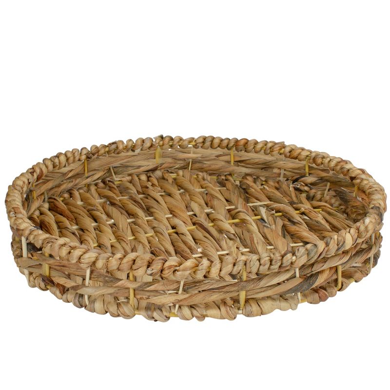 Northlight Set of 3 Round Natural Woven Water Hyacinth Serving Trays 16", 4 of 8