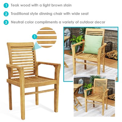 Light Brown Teak Outdoor Slatted Dining Armchair