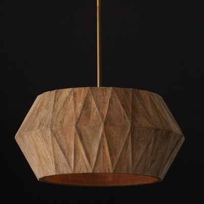 Modern Mango Wood and Brass 4-Light Geometric Pendant