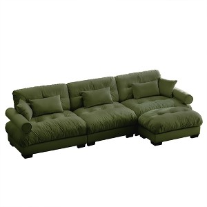 Dexmalle Modular Velvet Sectional Sofa with Ottoman.Olive Green - 1 of 4