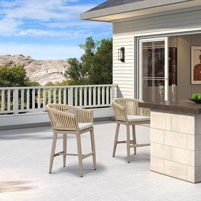 PURPLE LEAF Outdoor Bar Stools Set of 2 Patio Metal Modern Wicker Bar Chairs Woven Aluminum Barstools