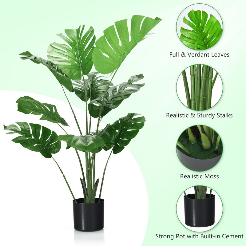 Costway 4FT Artificial Monstera Deliciosa Plant Palm Tree w/ Cement-Filled Pot Indoor Outdoor, 5 of 9