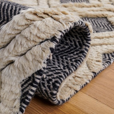 Ivory and Black Hand-Knotted Wool Geometric Area Rug