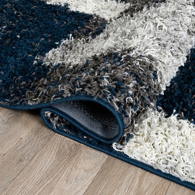 Navy and Gray Rectangular Synthetic Shag Area Rug 7'10" x 10'