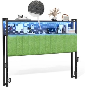 VINGLI eadboard, Adjustable Upholstered Headboard with 2 Tier Shelves and Pegboard with Charging Stations and LED Lights - 1 of 4