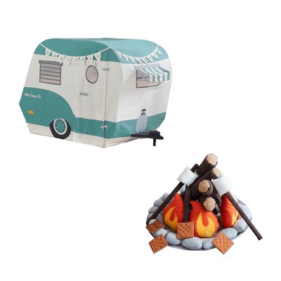 Wonder & Wise Indoor Childrens Kids Mini Camper Pretend Play House Tent and Campout Camp Fire and Smores Accessory Set