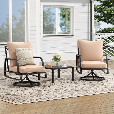VisioGear Patio 3-Piece Sofa Set with 2 Outdoor Swivel Chairs, Outdoor Furniture with Armrest sofa, Beige, 30"*23.8"*30.7"