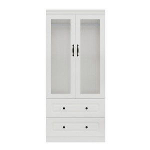 Keloyid White Wood 31.5 in. Armoire with 2 Drawers and 2 Glass Doors - 1 of 4