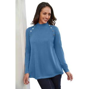 Jessica London Gold Button Mockneck Sweater - 1 of 4