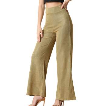 Womens Gold Sequin Bling Pants Wide Leg Flare Palazzo Pants