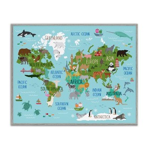 Stupell Industries Kid's Favorite Animals World Map Framed Giclee Art - 1 of 4