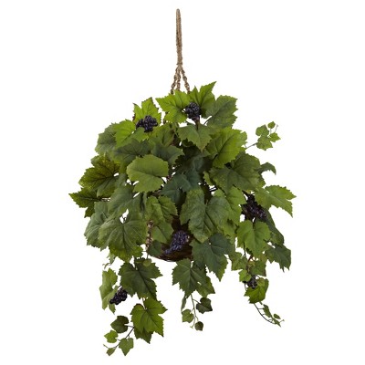 Grape Leaf Hanging Basket Purple - Nearly Natural