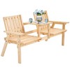 Outsunny Patio Bench, Wood Garden Bench with Center Table & Umbrella Hole, Wooden Outdoor 2 Chair Set, Slatted, Varnished - 4 of 4