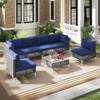 Costway 7 Piece Outdoor Furniture Set with Seat & Back Cushions Tempered Glass Coffee Table Navy/Gray - 4 of 4