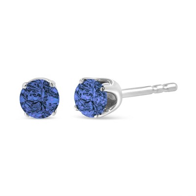 Silver 0.15 Cttw Round Brilliant-Cut Diamond Classic 4-Prong Stud Earrings