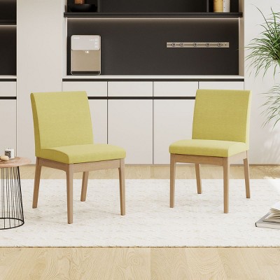 Coolbibila Modern Solid Rubber Wood Legs Dining Chairs Set of 2,Fabric Upholstered Dining Chair, Armless High Back Kitchen Dining Chair