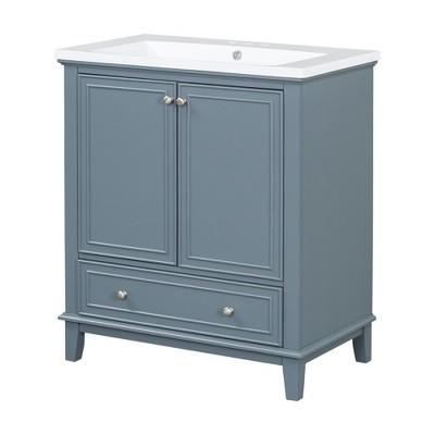 Vynxaria 30" Blue Bathroom Storage Cabinet with Sink and Multi-functional Features