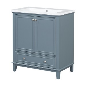 Vynxaria 30" Blue Bathroom Storage Cabinet with Sink and Multi-functional Features - 1 of 4