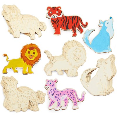 Bright Creations 24 Pack Unfinished Wood Cutouts for Kids Animal Arts and Crafts (4 Sizes)