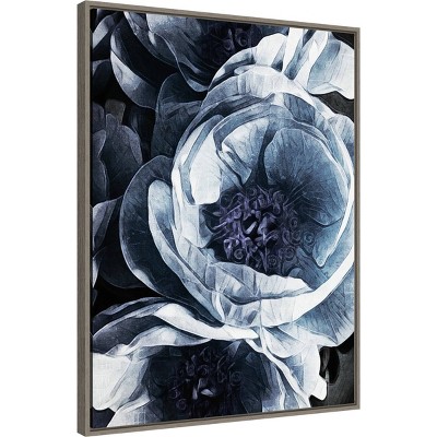 22" x 30" Blue and Purple Peony Canvas Framed Wall Art