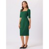 Hobemty Women's Square Neck Zip Front Short Sleeve Work Sheath Dresses - 3 of 4