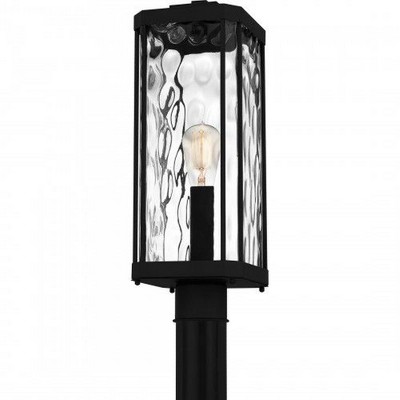 Matte Black Steel Outdoor Post Lantern with Clear Hammered Glass