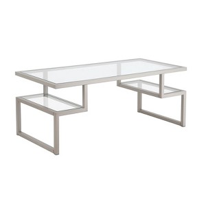 Metal Hollywood Satin Nickel and Gray Coffee Table with Glass Top - Henn&Hart - 1 of 4