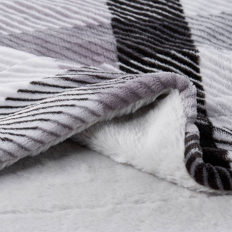 60&#34;x70&#34; Faux Fur Plaid Throw Blanket Gray - Yorkshire Home, 3 of 6