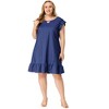 Agnes Orinda Women's Plus Size Ruffle Sleeveless Keyhole Chambray A Line Dresses - 3 of 4