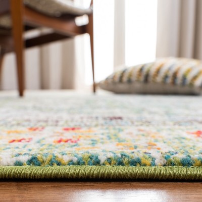 Green and Turquoise Hand-Knotted Synthetic Runner Rug