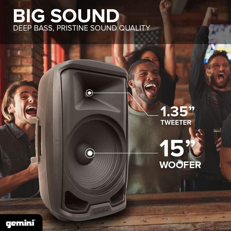 Gemini AS-2115BT-PK 2000-Watt 15-Inch Bluetooth speaker with Stand and Microphone, 4 of 5