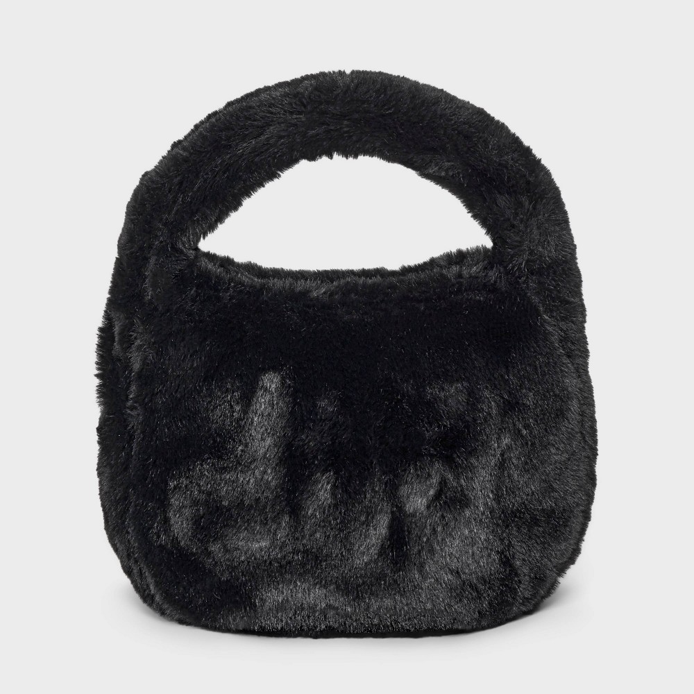 Photos - Women Bag Mini Faux Fur Top Handle Bag - Wild Fable™ Black