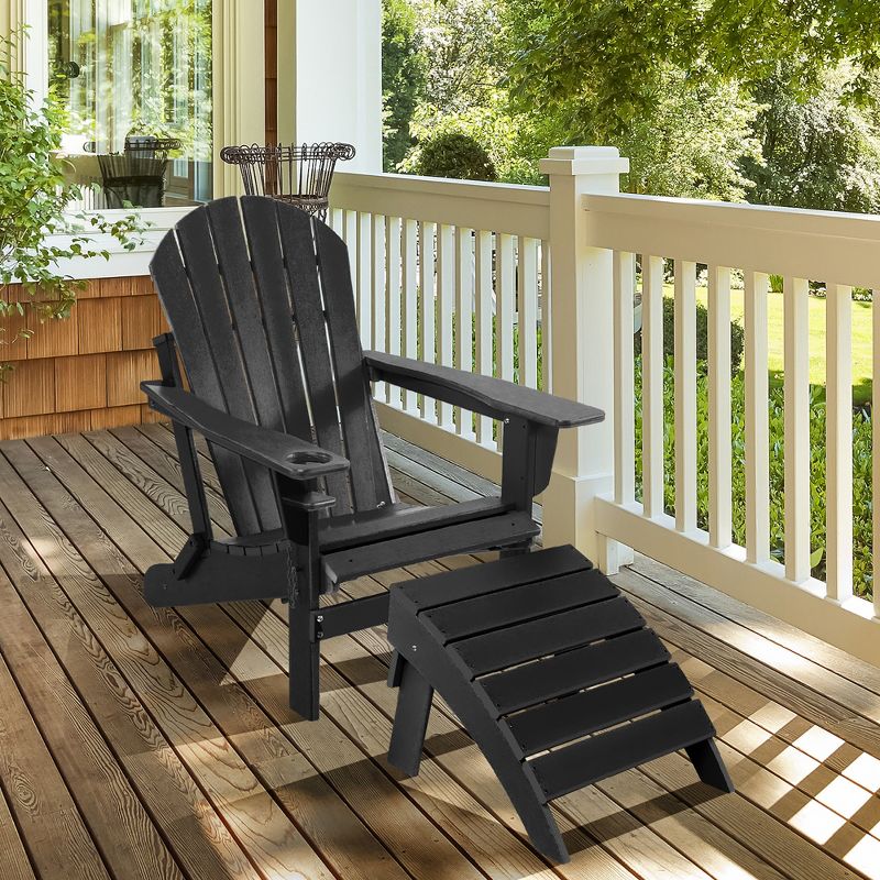 Costway HDPE Patio  Folding Adirondack Chair Ottoman Set Footrest All-Weather, 3 of 11