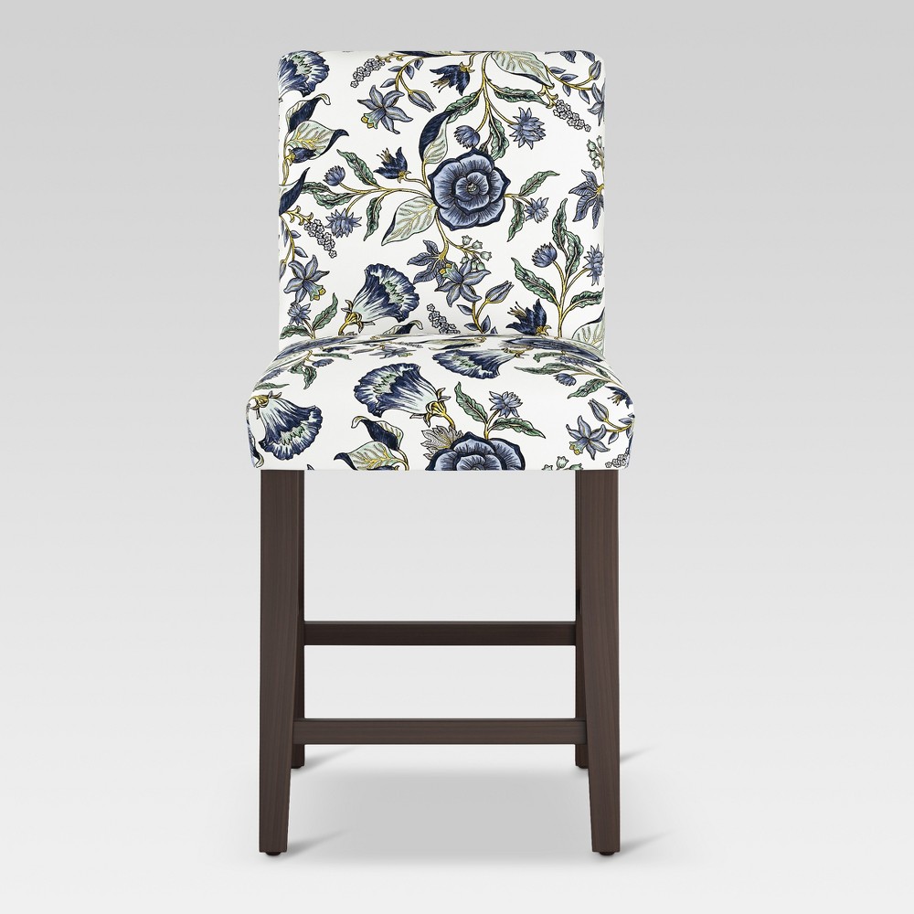 Skyline Furniture Parsons Counter Height Barstool Blue Shaded Floral: Upholstered, Rubberwood Legs