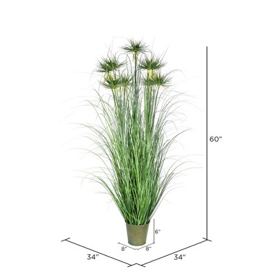 60" Green Artificial Grass Plant in Round Iron Pot