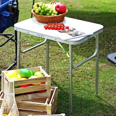Aluminum 24”x17”Folding Camping Table with MDF Tabletop, Adjustable Height(9"–23") Portable Table for Outdoor, Beach Picnics, and RV Trips