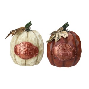 Northlight Autumn Harvest "Be Joyful" Pumpkin Figurines - 7.75" - Set of 2 - 1 of 3