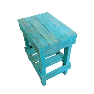 del Hutson Designs 100 Percent Reclaimed Solid Wood Rustic Contemporary Country Farmhouse Decor Side End Table for Living Room or Bedroom, Turquoise