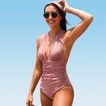 Women's Halter Backless Ruched One Piece Swimsuit - Cupshe