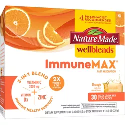 Nature Made Wellblends ImmuneMAX Fizzy Drink Mix Stick Packs with Vitamin C, Zinc and Vitamin D3 - 30ct