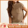 Soft Fabric Breathable Stretchy Turtleneck Knitted Sleeveless Crop Top Fall Winter Fashion - 2 of 4