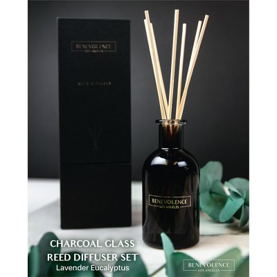 Elegant Charcoal Glass Reed Diffuser with Lavender & Eucalyptus Scent