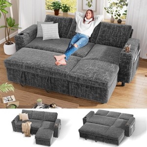 Vipbear 85" Modular Sectional Sleeper Sofa with Pull Out Bed,3-Seat L-Shaped Couch with Reclining Backrest|Storage Chaise Armrests,Tool Free Assembly - 1 of 4